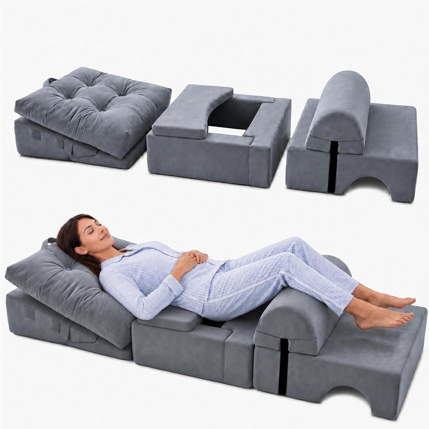 Nine-piece V-bed BBL cushion.