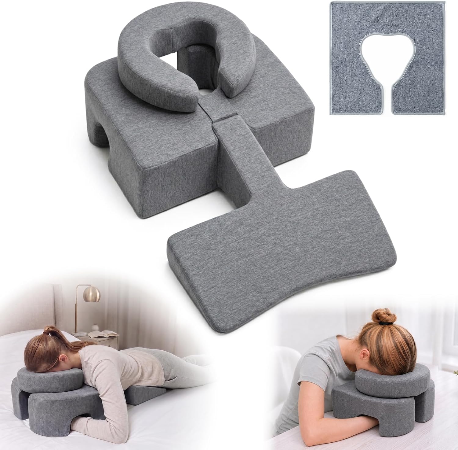 Face-down pillow with an open head cradle.